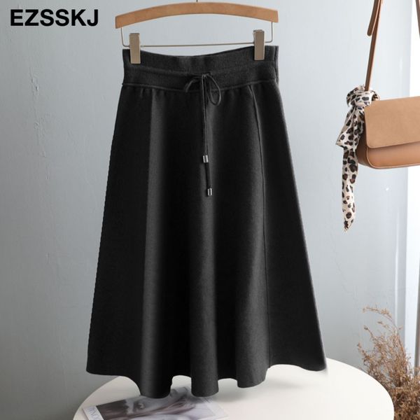 

casual women a-line long sweater thick skirt female autumn winter sweater skirt 2020 female mid-length knit umbrella midi skirt q1209, Black