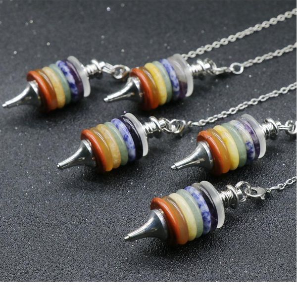 

natural stone pendulum wicca dowsing reiki pendant wheels of life gems jewelry 7 chakra pendulums men women stone jewel jllsls, Black