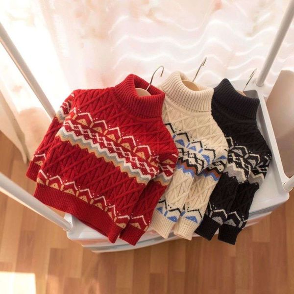 

boys sweater children's mmtkids 2020 and winter girls jacquard high collar plush thickened y423 uyzt, Blue