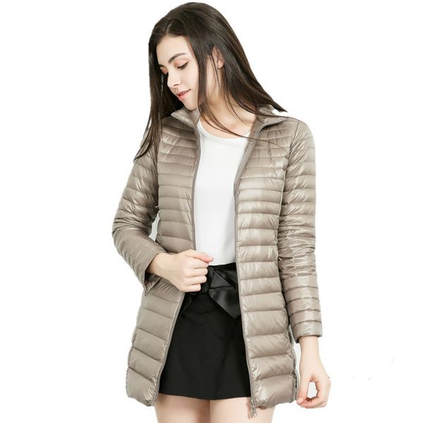 

woman winter padded warm coat ultra light duck down jacket long female overcoat slim solid jackets winter coat portable parkas c1204, Black