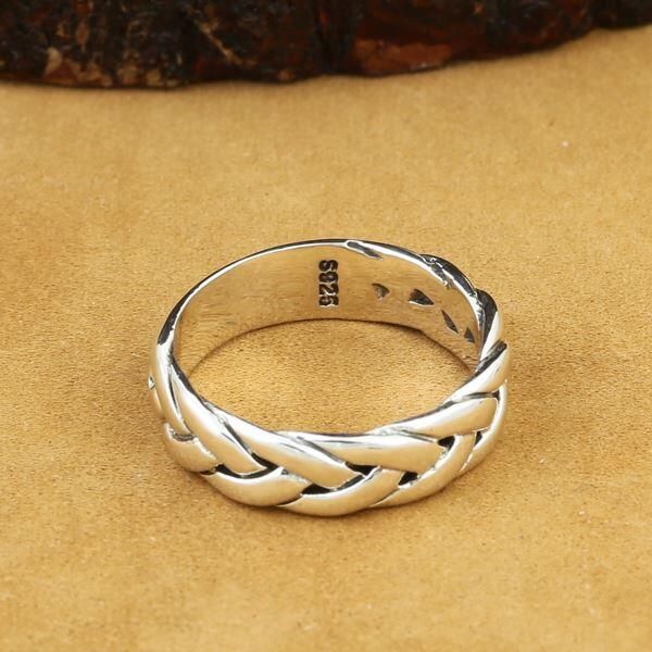 

simple brief design 100% real solid 925 sterling silver ring men woven band fashion silver 925 jewelry men personality bijoux, Golden;silver