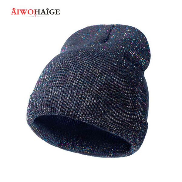 

new arrivals shiny knit hat beanies winter cap for women men headgear hip hop beanie skullies balaclava baggy hedging cap, Blue;gray