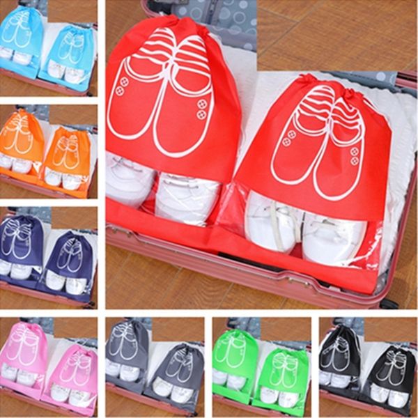 

9 colors drowstring shoe bag shoes flats storage container bags waterproof pouch organizers travel home l gym guest rack h12708, Black