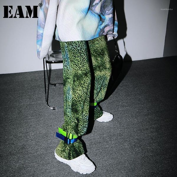 

eam] gradient color leopard high elastic waist wide leg trousers new loose pants women fashion spring autumn 2020 1dc2921, Black;white