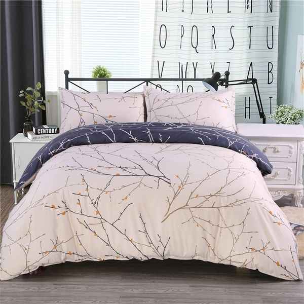 3D árvore ramo impresso conjunto de cama de microfiber poliéster luxo cobertura de edredão cinza quarto branco decoração cama roupa de cama 201021