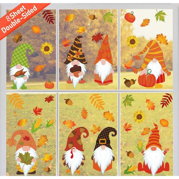 

8 sheet 91pcs thanksgiving window stickers electrostatic glass decoration maple leaf decals old man doll decoration stickers h wmtuwd