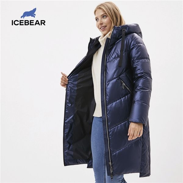 

icebear new hooded winter women's jacket fashion casual slim long warm cotton coat brand female parkas gwd20302d 201217, Black