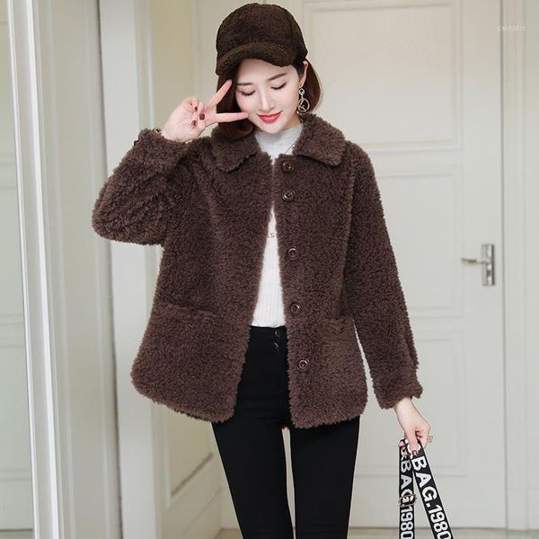 

women 2021 autumn winter new fashion real sheep fur coat female natural wool fur jacket ladies casual warm overcoat outwear s5351, Black