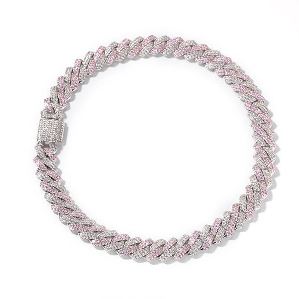 

and white pink zircon hip-hop necklace 23qf, Silver