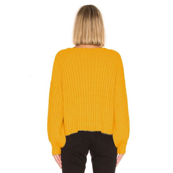 

2021 new autumn winter women knitted pullover plus size office lady fashion casual long-sleeve yellow sweater female 3xh9, White