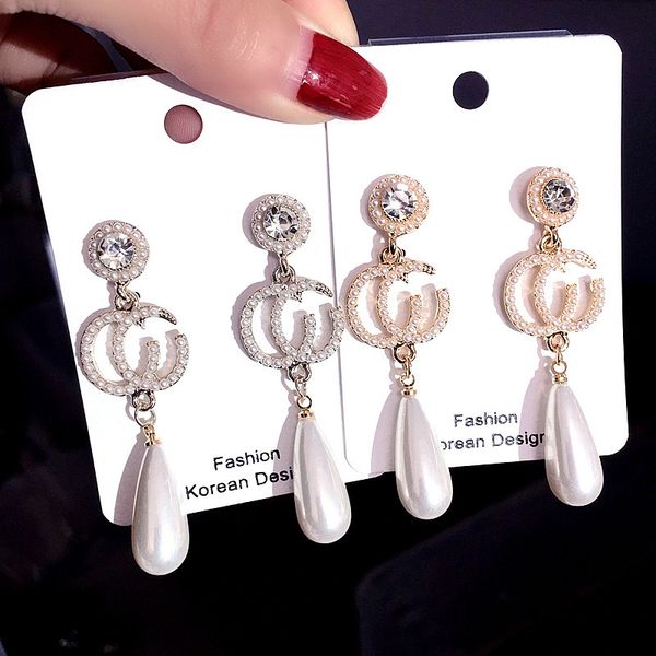 

pin new 925 pearl silver colorful rhinestone earrings ff g letter feather swan mix fashion wholesales jewelry dhl free