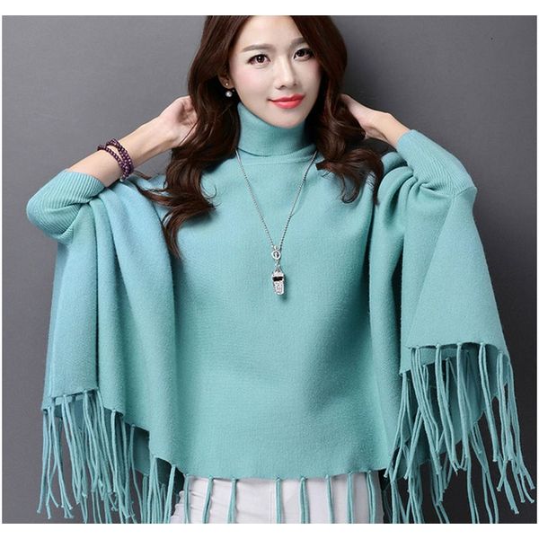 

женщины mick cashmere poncho pullover свитер вязаная одежда вершина одежда одежда turtleneck tassel мода высокое качество f jllbet, Black