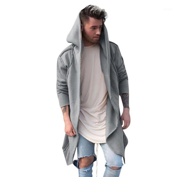 

men's wool & blends 2021 autumn winter men fashion long hooded coat guys boys casual sleeve outwear male solid color 1, Black