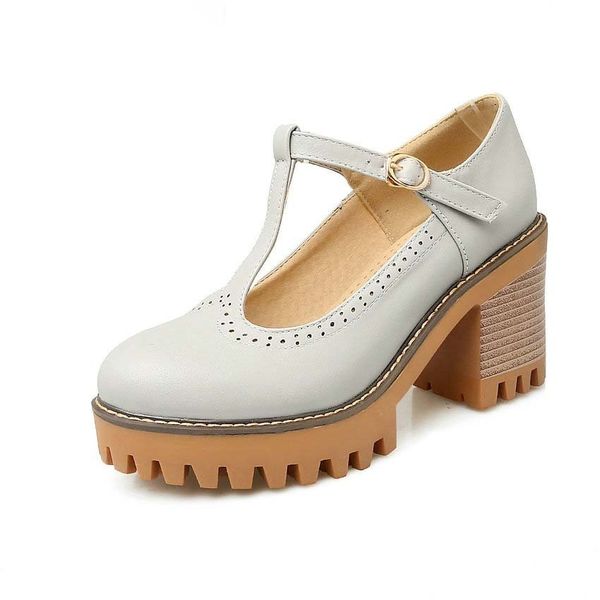 

was 2020 woman high-square pumps plutonium leather strap-round spring platform will see ladies shoes size 34-43, Black