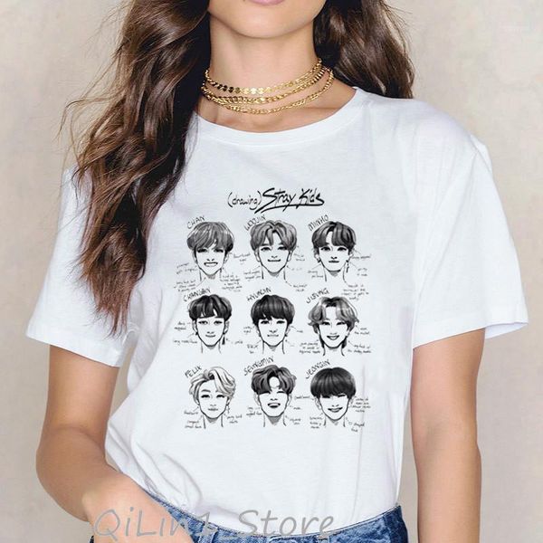 

ropa mujer 2020 stray kids kpop tshirt women plus size vogue funny t shirts harajuku ulzzang shirt straykids female t-shirt1, White