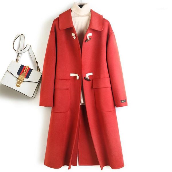 

single breasted wool coat women abrigos mujer elegante casaco feminino women long coat new pockets wide-waisted wool jacket1, Black
