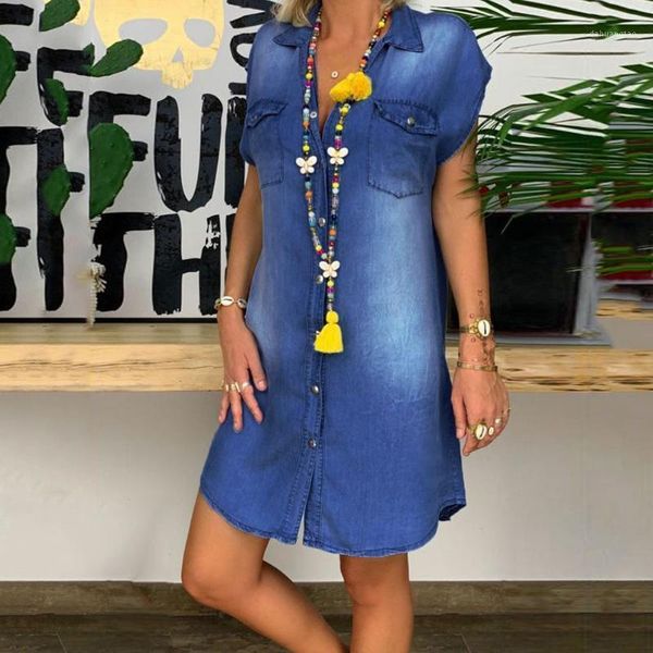 

plus size denim dress for women summer dress fashion women turn-down collar single-breasted pockets denim1, Black;gray