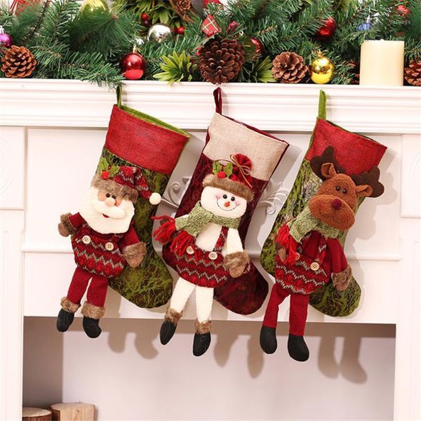 

santa claus snowman elk christmas stockings new year candy gift bags santa sacks christmas tree decorations hanging ornaments1