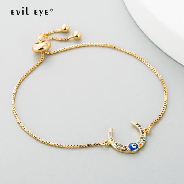 

evil eye micro pave moon charm bracelet gold color chain turkish eye bracelet adjustable fashion jewelry for women girls le3731, Golden;silver