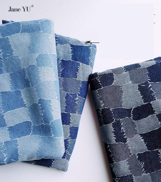 

janeyu splicing lattice washing jacquard denim fabric fabric pants spring and autumn cloth diy handmade1, Black;white