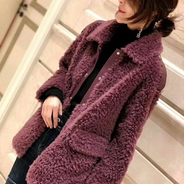 

2020 new winter jacket sheep shearing wool fur coat women furry knitted real fur jacket turn down collar fashion outwear q2671, Black