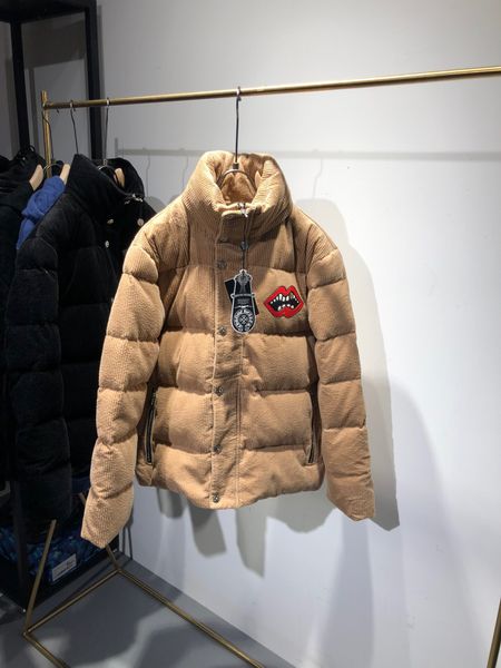 

ch crosin autumn and winter new classic red lips skin pasted down jacket for men and women, Black