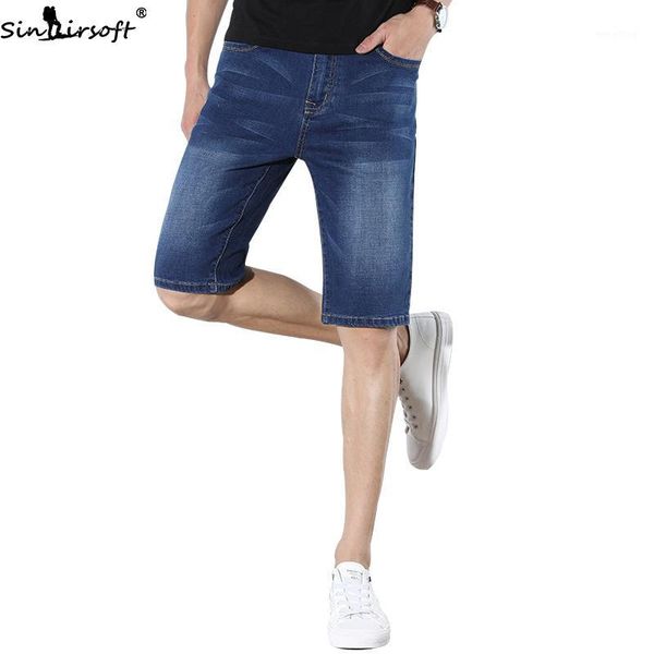 

men's thin denim shorts summer loose large size elastic five point jeans men fashion business casual straight short mens jeans1, Blue