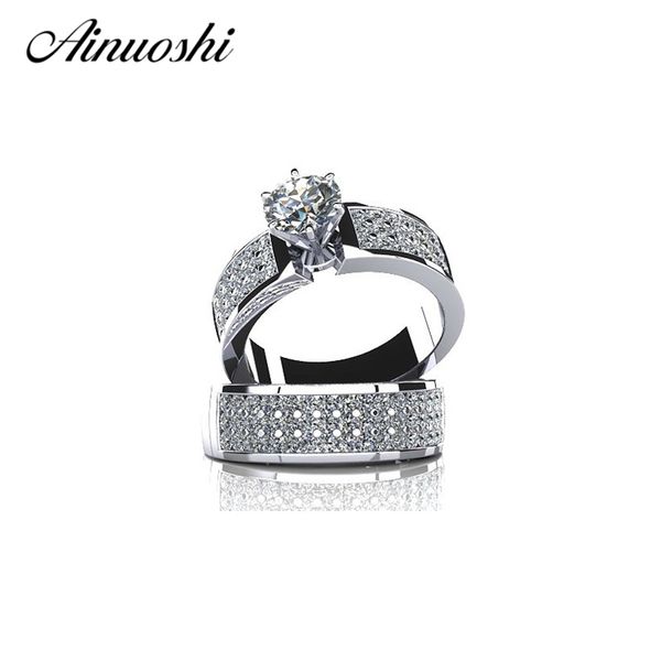 

ainoushi 2017 white wedding party rings set solid 925 sterling silver sona bague for women engagement y200106, Slivery;golden