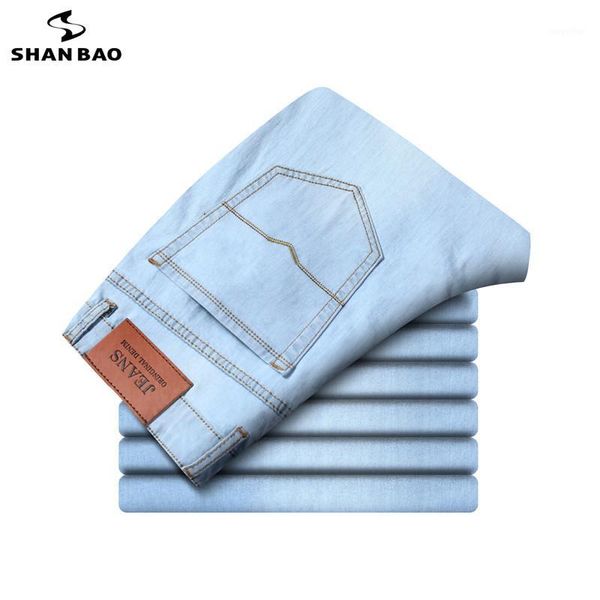 

comfortable soft high-quality cotton stretch men's straight-leg loose jeans 2020 autumn new business casual light blue jeans1