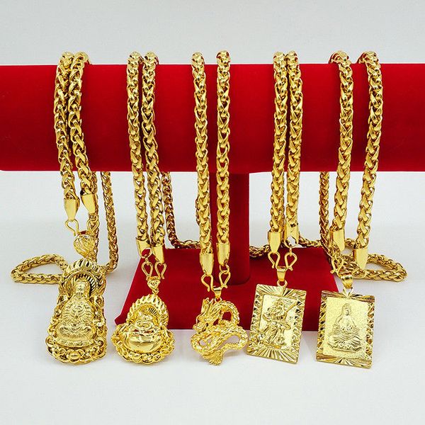 

chinese mens 18k gold plated necklace pendant 24" chain jewelry gift, Silver