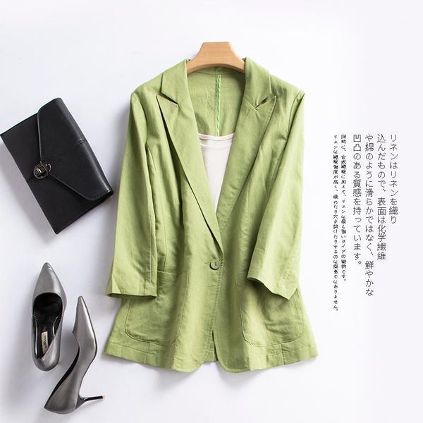 

fashion women's casual spring and autumn linen small suit female seven-point sleeves slim autumn cotton jacket short suit coat1, White;black