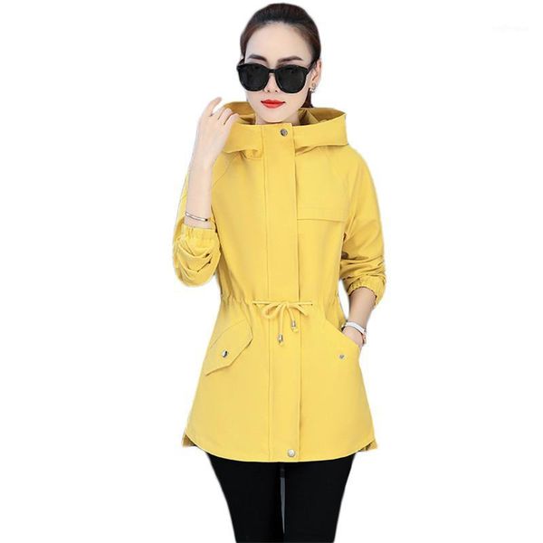 

trench coat women yellow -4xl plus size hooded windbreaker 2020 spring autumn new korean black loose outerwear feminina cx11891, Tan;black