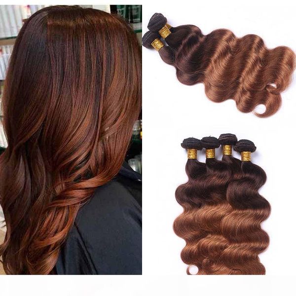 

dark brown 4 30# ombre weave wet and wavy peruvian virgin human hair bundles body wave two tone colored remy human hair extensions, Black