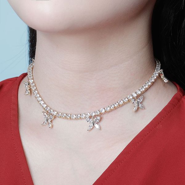

5mm butterfly chain tennis chains choker necklace iced out cubic zirconia hip hop bling mens charm jewelry gift, Black