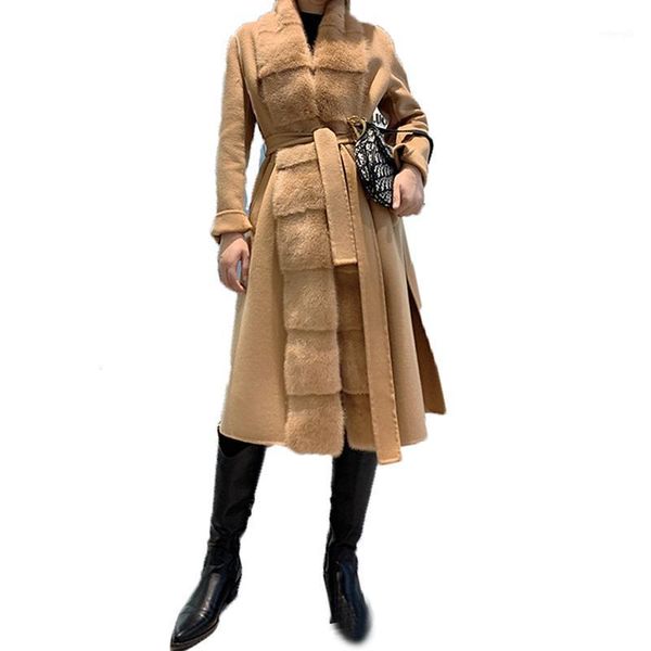 

2020 new luxury cashmere wool blend coat women winter jackets sheep woolen coats with real collar trim1, Black