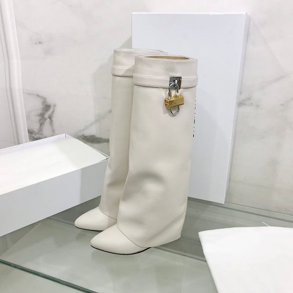 

high tube leather women's shoes designer fashion luxury metal buckle brand new boots for women, Red;white