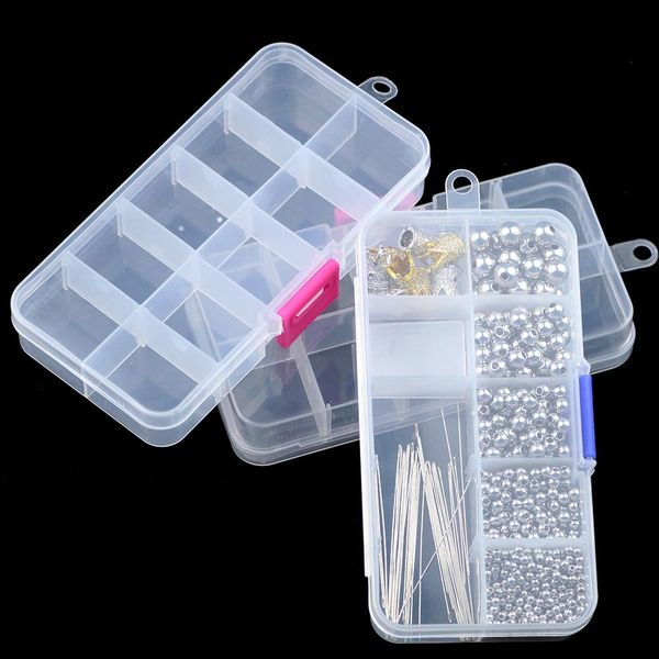 

jhnby регулируемый 10 слоты прозрачный отсек пластиковые jewelry box для хранения case контейнер для бусин серьги кольца подарочные коробки