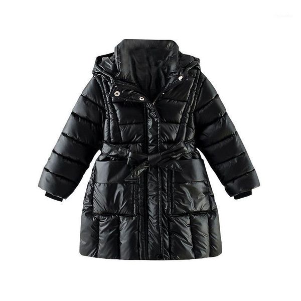 

down coat girl's long sleeve hooded waist-closing warm keeping thick parkas bright surface windbreak cold winter coats1, Blue;gray