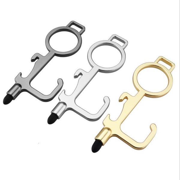 

screen keychain no touch door key multi-tool bottle opener, Silver