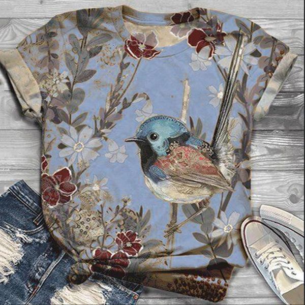

harajuku t shirt women tshirts short sleeve loose cartoon bird print summer shirts women 2020 camisetas mujer, White