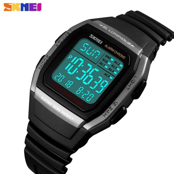 

skmei new fashion digital electronic men watches sport waterproof alarm wristwatch military chronograph clock relogio masculino, Silver