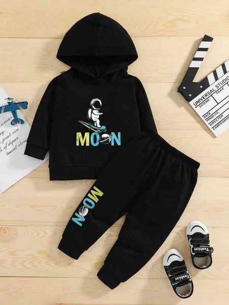 

baby letter & spaceman print hoodie & sweatpants she, White