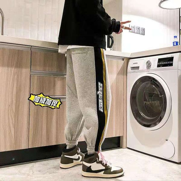

pants male autumn winter 2020 new trend adds velvet to guard trousers male outer wear winter warm leisure bundle foot sports trousers black