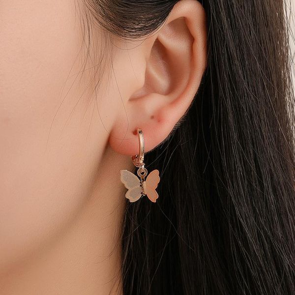 

dangle & chandelier kpop cute fashion stud earrings, trendy gold womens hoop frosted butterfly sweet versatile simple earrings, Silver