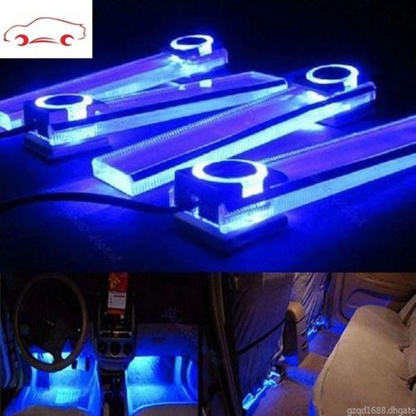 

4pieces 12v blue car atmosphere lamp charge led interior floor decoration lights