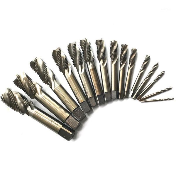 

of 15pcs/set hss m35 co5% cnc grinded standard machine spiral screw taps hss taps set from m3 -m30 full sizes1