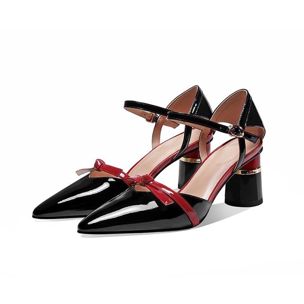

2021 women's new spring concise toe genuine leather high wedding heels black shoes raz5