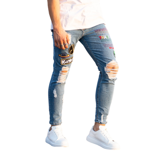 

men's jeans casual 100% cotton men stylish patchworked style good wholesale offer trend 2021, Blue
