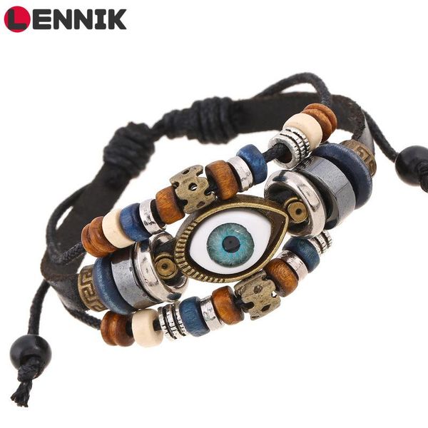 

charm bracelets lennik vintage multi-layer leather set for men woman fashion punk wristbands boho jewelry bracelet bangles b48, Golden;silver