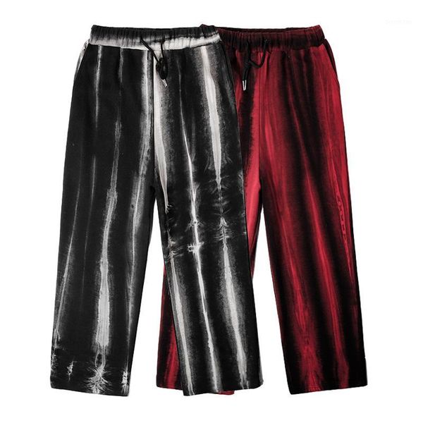 

harajuku hip hop tie dye pants men and women loose casual drawstring trousers streetwear oversize straight summer long pants1, Black